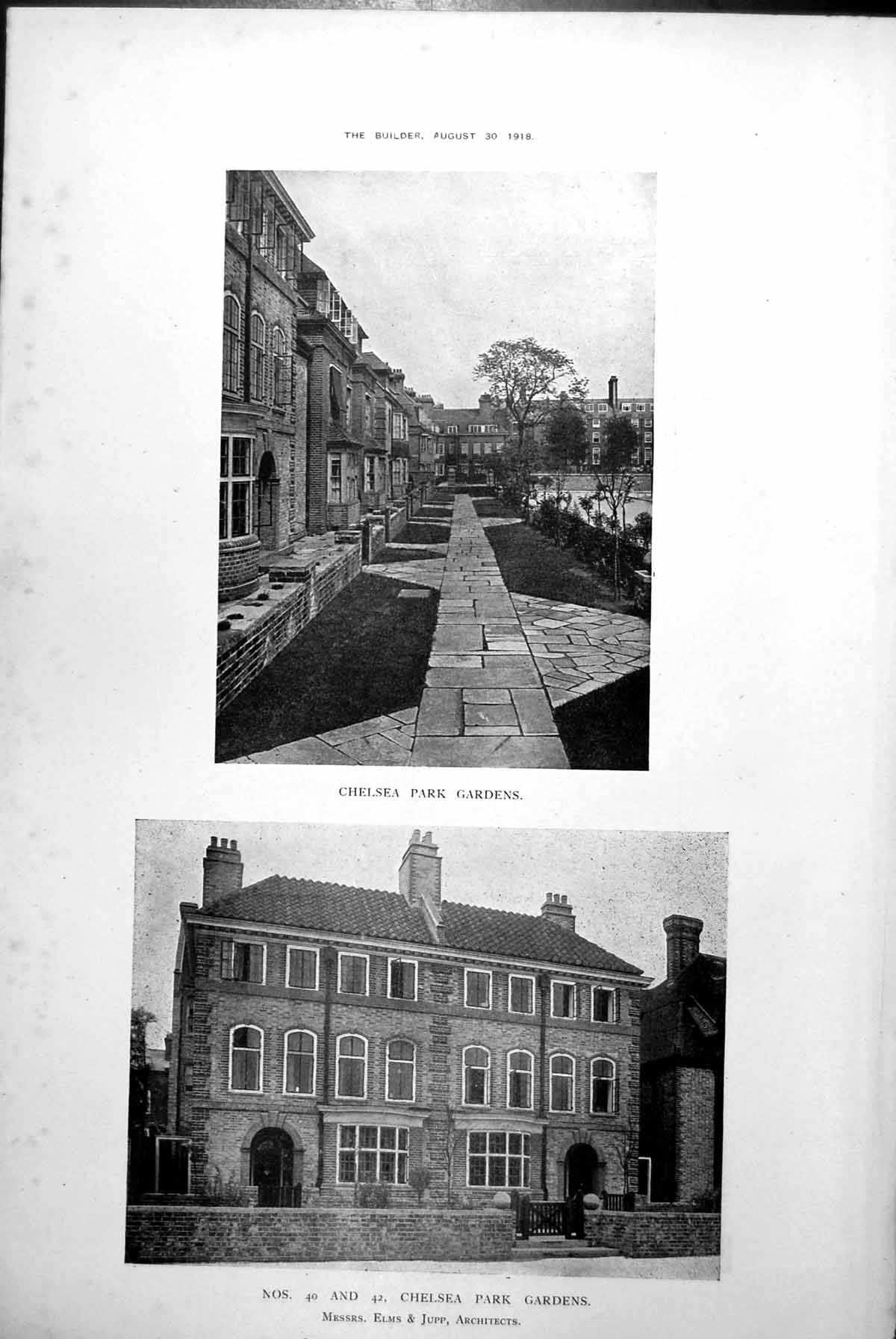 Antique Old Print Chelsea Park Gardens External View Plans Ground First 1918