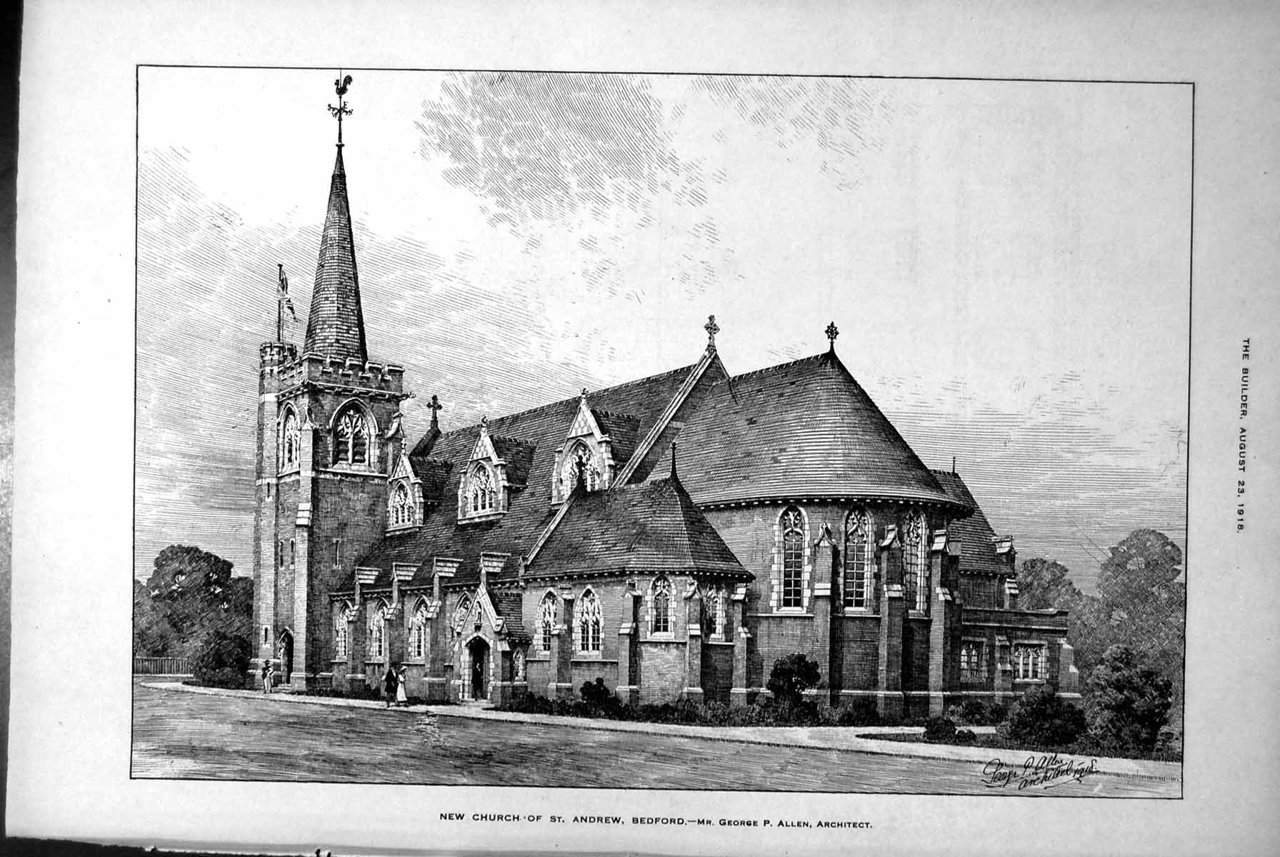 Antique Old Print New Church St Andrew Bedford Palais Palma Rome Plans 1918