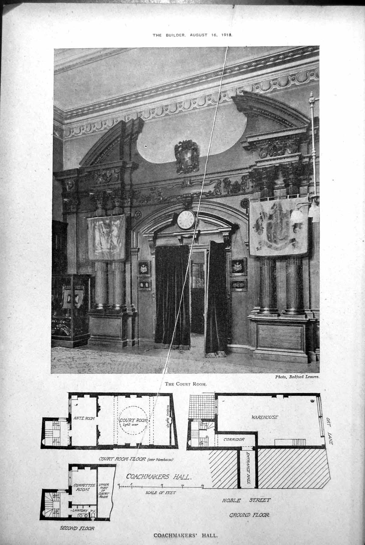 Antique Print Coachmakers' Hall Court Room Plans New Buildings Bromley 1918