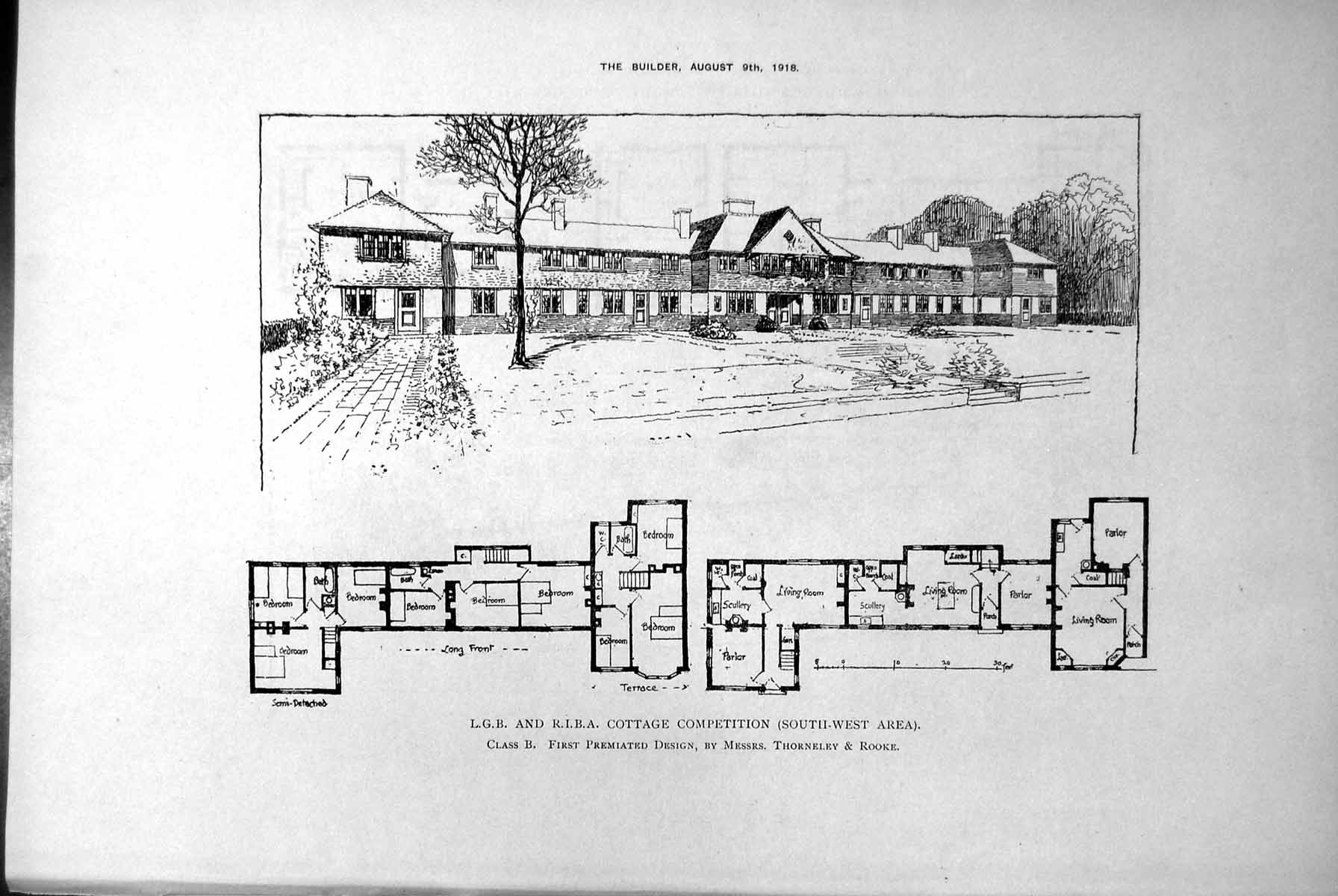 Antique Old Print Cottage Competition South West B A Elevations Plans 1918 20th