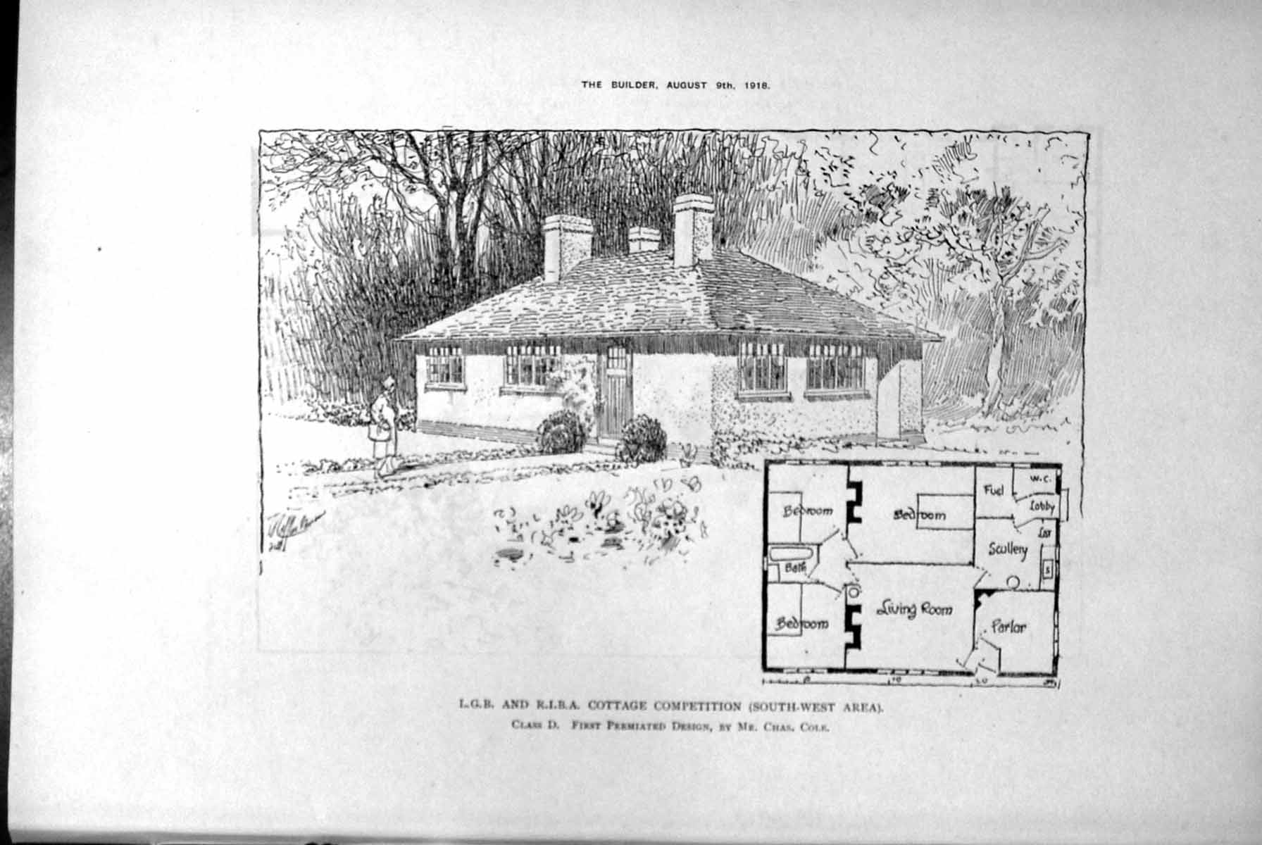 Antique Old Print Cottage Competition South West C D Elevations Plans 1918 20th
