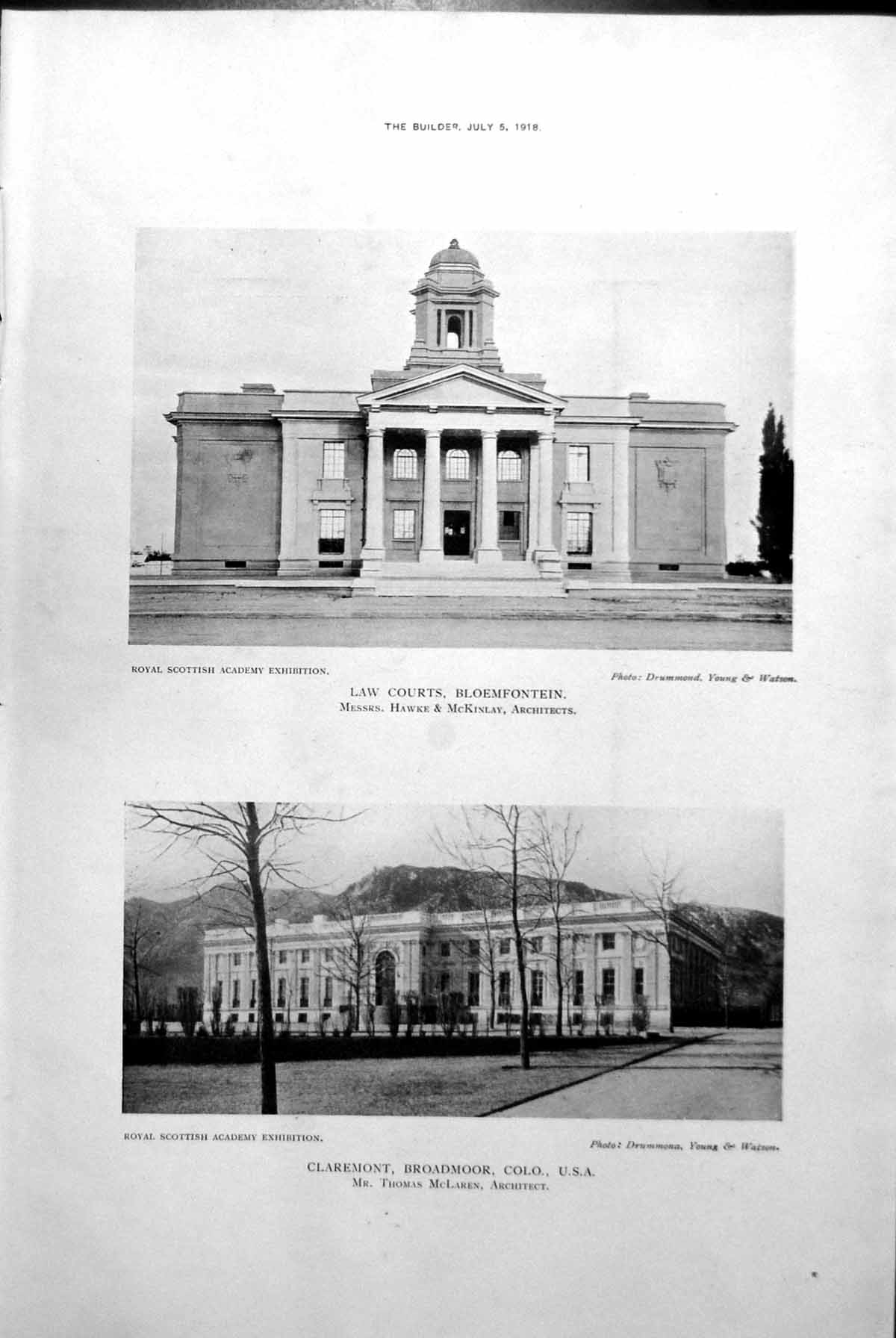 Old Print Law Courts Bloemfontein Claremont Usa Engineering Montreal 1918 20th