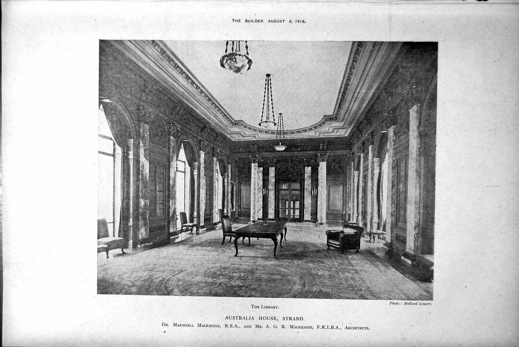 Old Print Australia House Strand London Library Mackenzie Architects 1918 20th