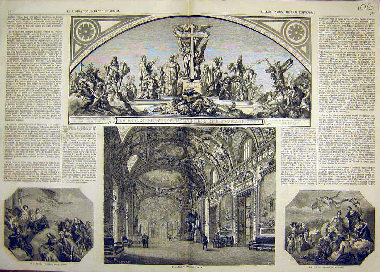 Old Antique Print 1858 Senate War Peace Paintings Lehmann France French 19th