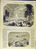 Original Old Antique Print 1858 Festival Industrial Palace Music Sun Halo Drome