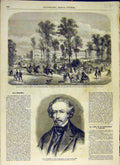 Original Old Antique Print 1858 Champs-Elysees Garden Schieffer Argenteuil 19th