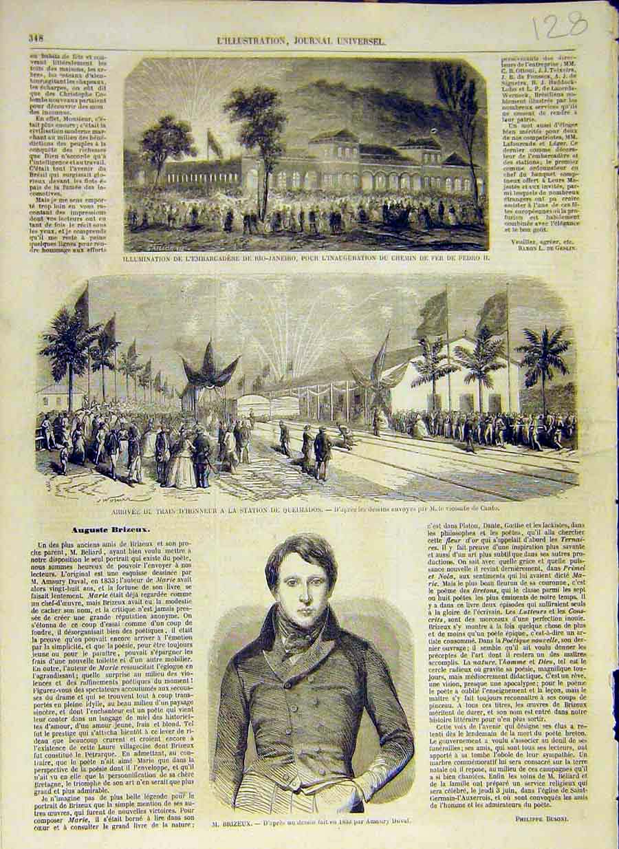 Old Antique Print 1858 Rio-Janeiro Railway Queimados Brizeux French Page 19th