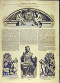 Original Old Antique Print 1858 Statues Louvre Pavilion Peace War French 19th