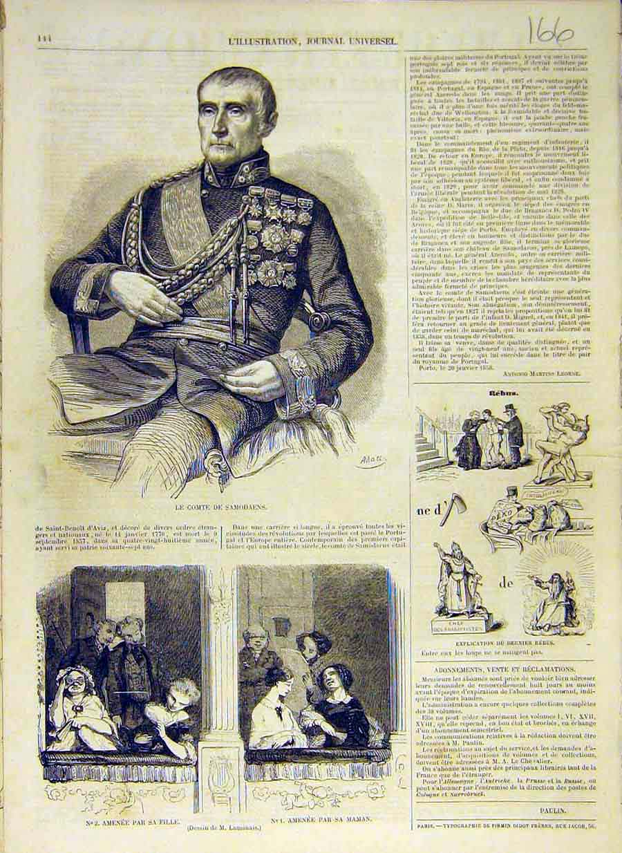 Original Old Antique Print 1858 Comte Samodaens Theatre Sketches Amenee 19th