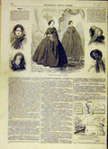 Original Old Antique Print 1858 Hats Chapeaux Fashion Paris Ladies French 19th