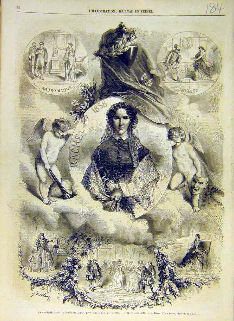Original Old Antique Print 1858 Rachel Cannet Cannes Barre Sketch French 19th