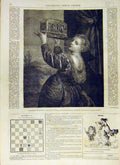 Original Old Antique Print 1858 Young Woman Casket Titien Fine Art French 19th