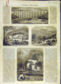 Original Old Antique Print 1858 Aqueduct Vaucluse Baume Tomb Verau Galas 19th