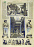 Old Antique Print 1858 Napoleon Hotel Pompeien Paris Fresco Statue Bath 19th