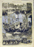 Original Old Antique Print 1858 Nanterre Fete Rosary Coronation French Victorian