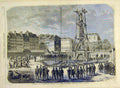 Original Old Antique Print 1858 Fountain Palmier Statue Chatelet French 19th