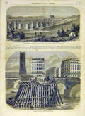 Original Old Antique Print 1858 Viaduct Aubonne Railway Swiss Notre-Dame 19th