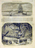 Original Old Antique Print 1858 Duck Chase Ship Theatre Scene Pearl Brazil 19th