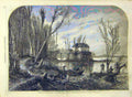 Original Old Antique Print 1858 Paris Saint-Ouen Country-Side French France 19th