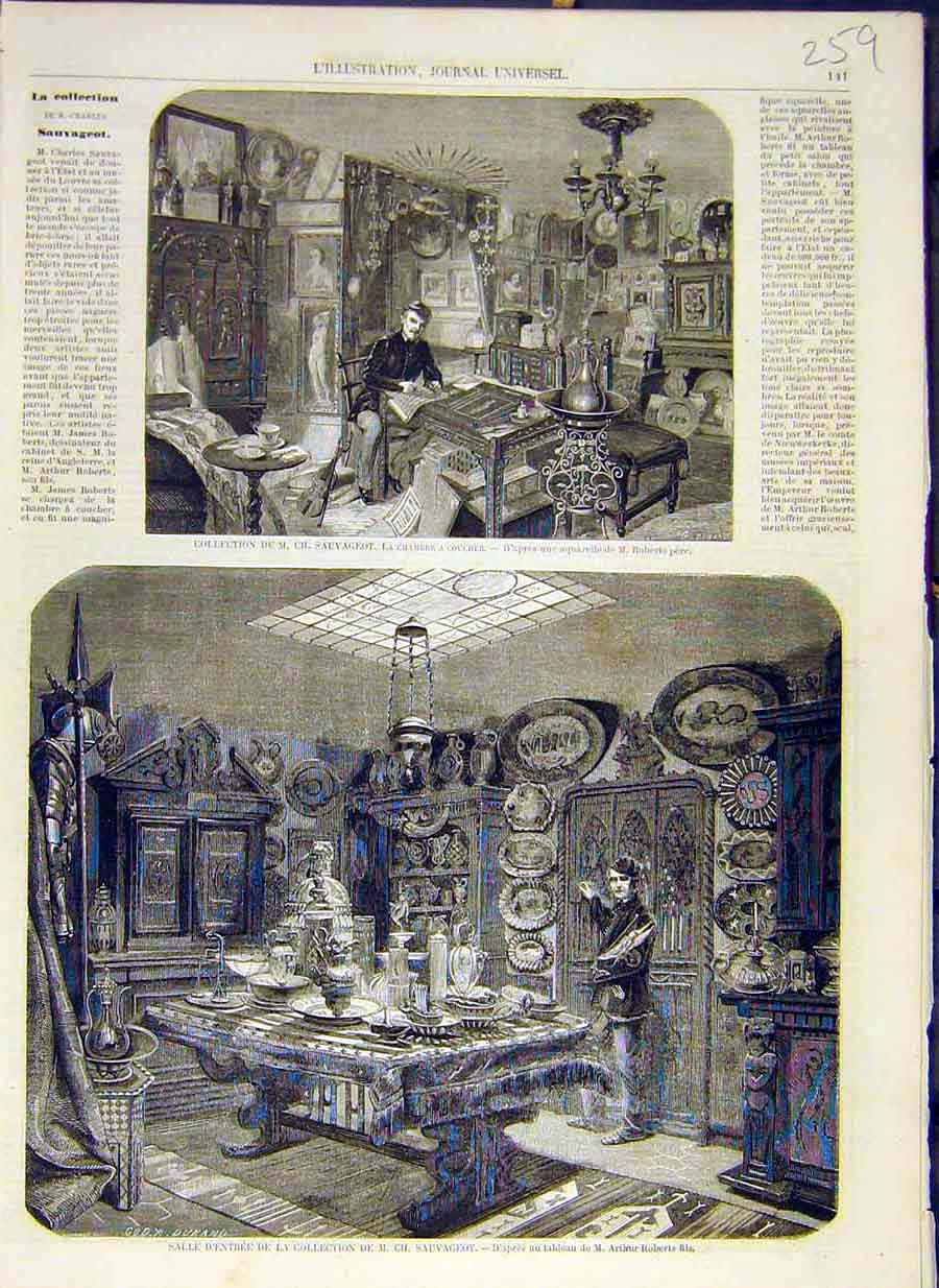 Original Old Antique Print 1858 Sauvageot Collection Fine Art French Victorian