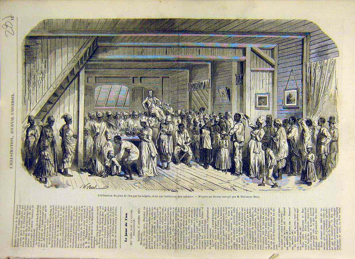 Original Old Antique Print 1858 Colonies Negroes People Native French Victorian