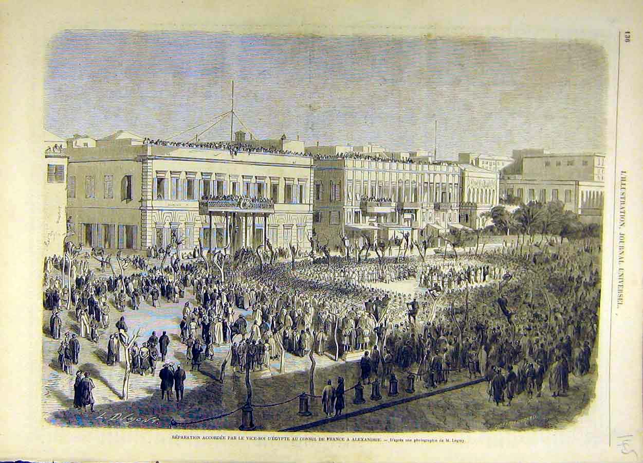 Original Old Antique Print Egypt France Alexandra Consul Vice-Roy French