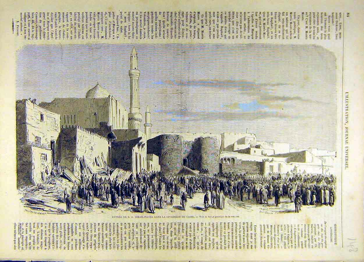 Original Old Antique Print Ismail-Pacha Cairo Egypt Citadel French