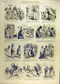 Original Old Antique Print 1863 Cham Trimestrielle Comedy Sketches Humour 19th