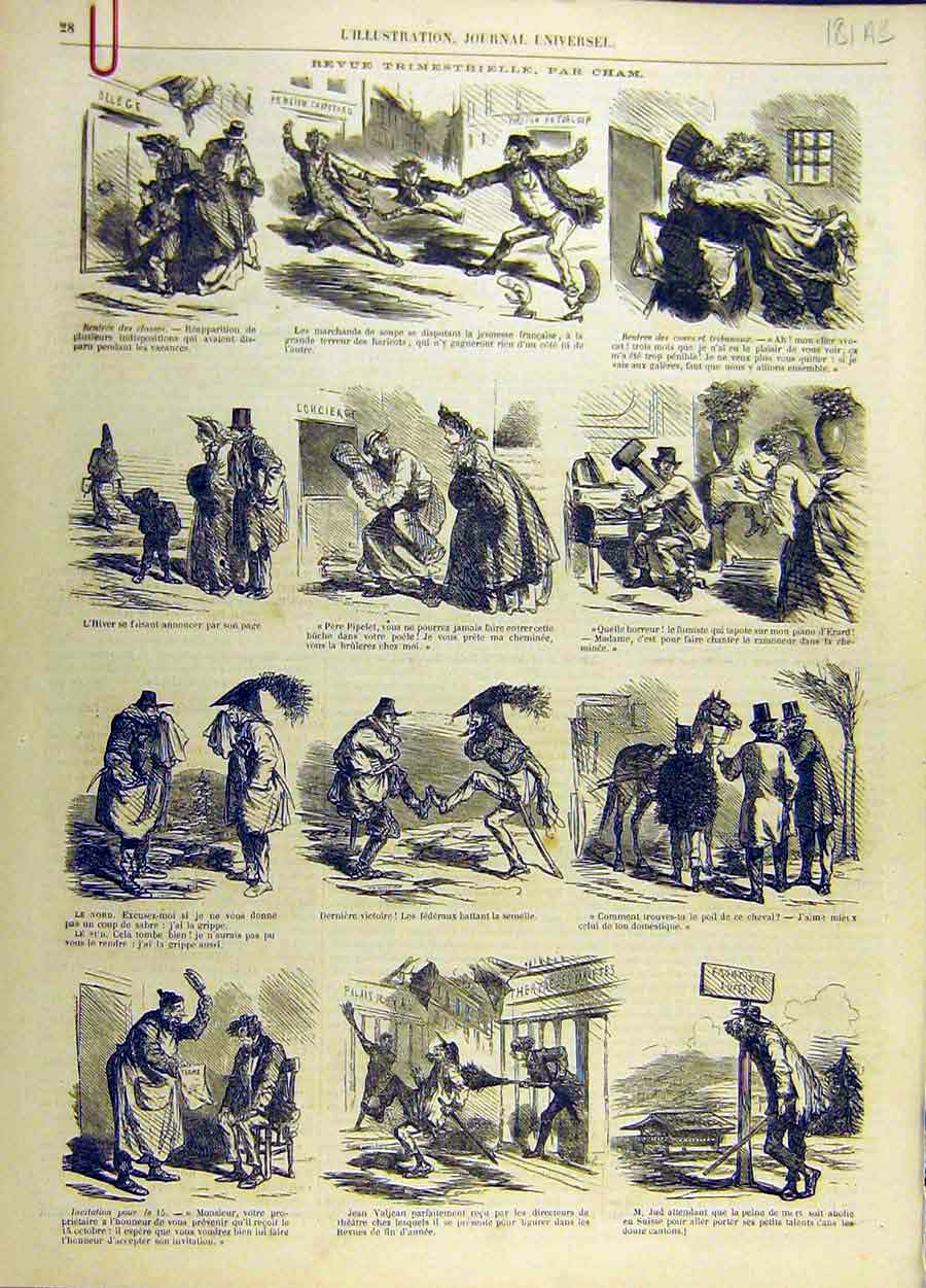 Original Old Antique Print Cham People Sketches Humour Comedy French