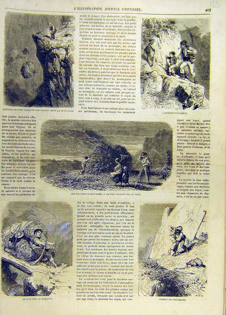 Original Old Antique Print Faucheurs Mountain Apprentice Schlitte French