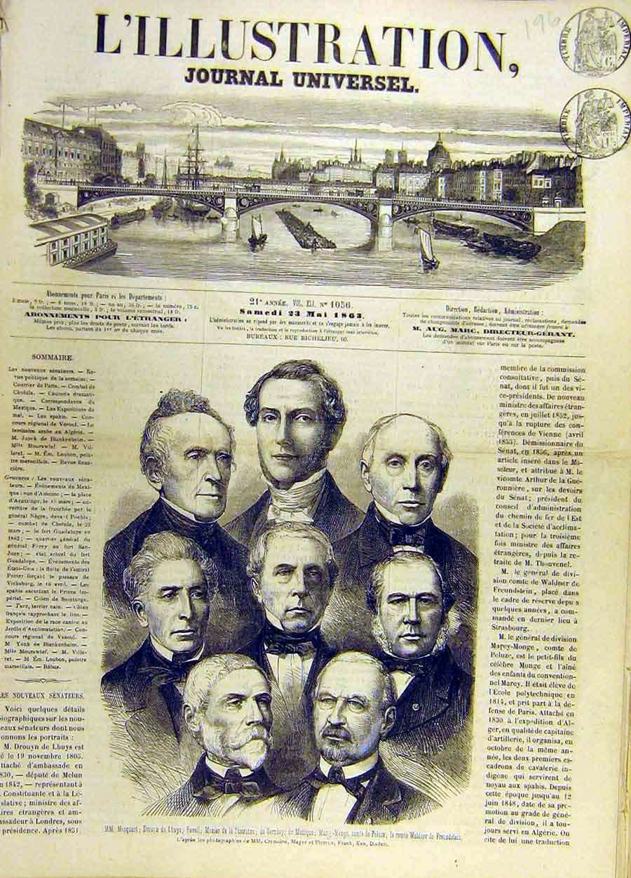 Original Old Antique Print 1863 Macquart Waldner Sizeranne Senators French 19th