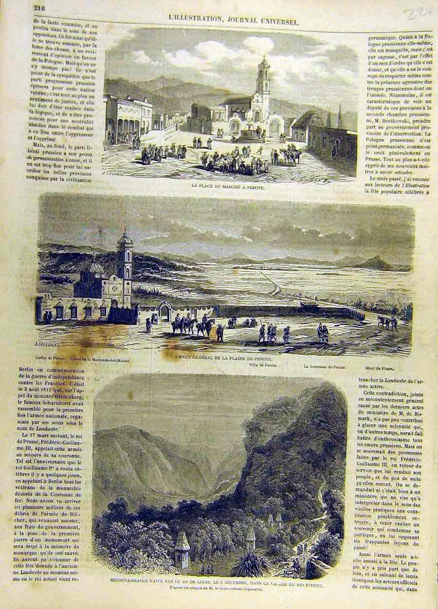 Original Old Antique Print Perote Market Plains Rio-Zedene French Mexico