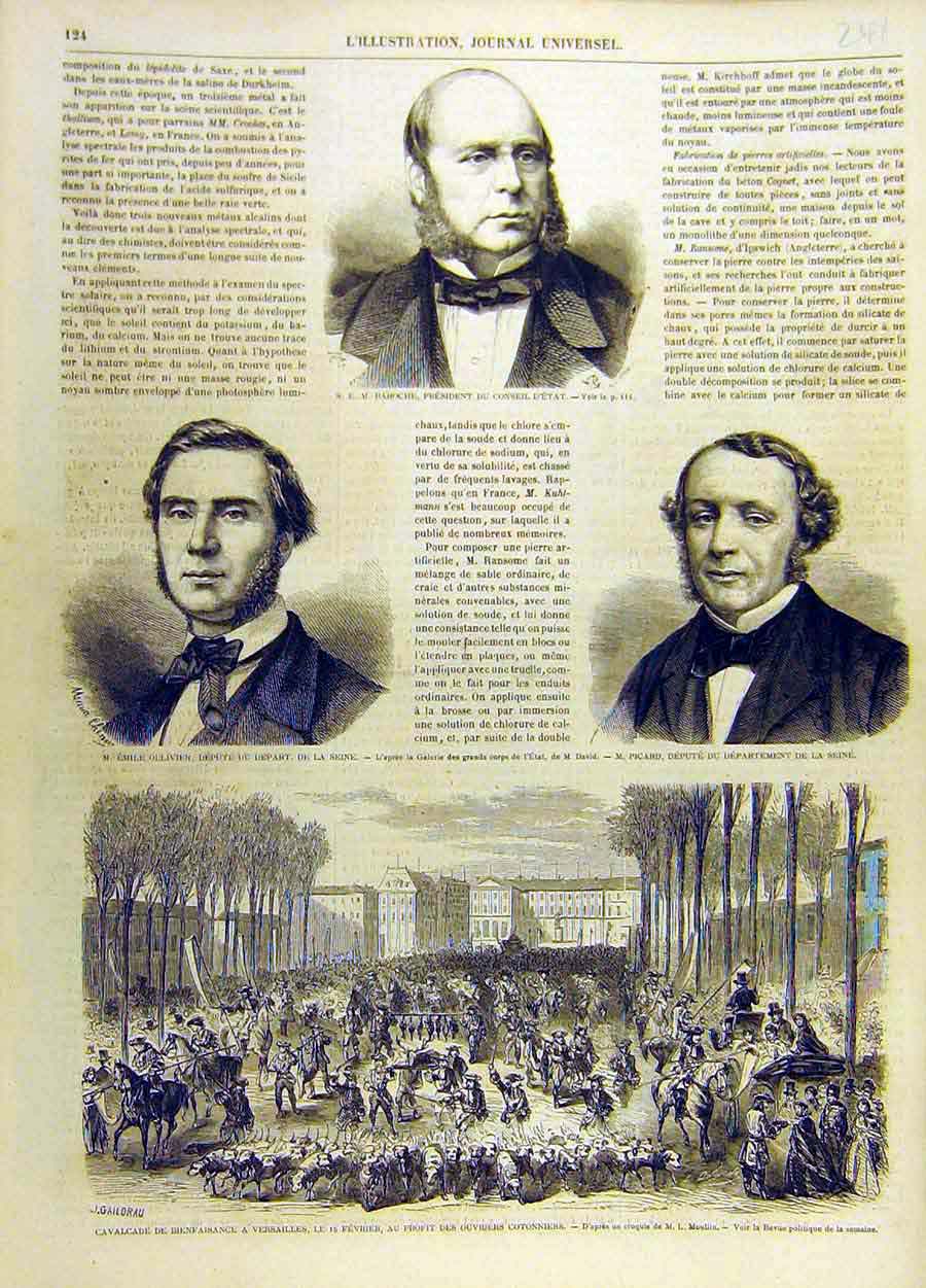 Original Old Antique Print Baroche Olivier Picard Portrait Versailles Calvacade