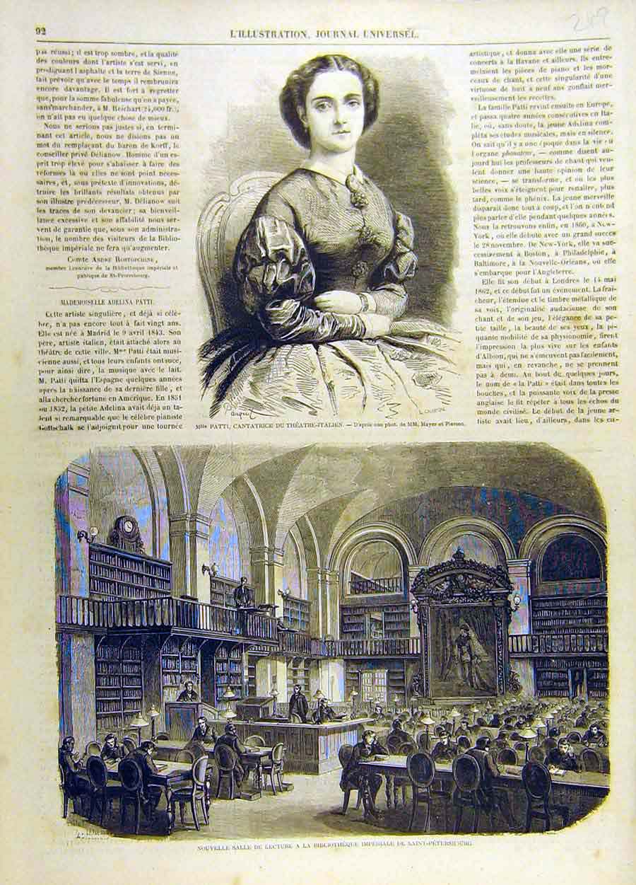Old Antique Print Portrait Cantatrice Italian Theatre Library Petersburg