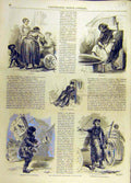 Original Old Antique Print Sketches French Dairy Fishmonger Droschke Market