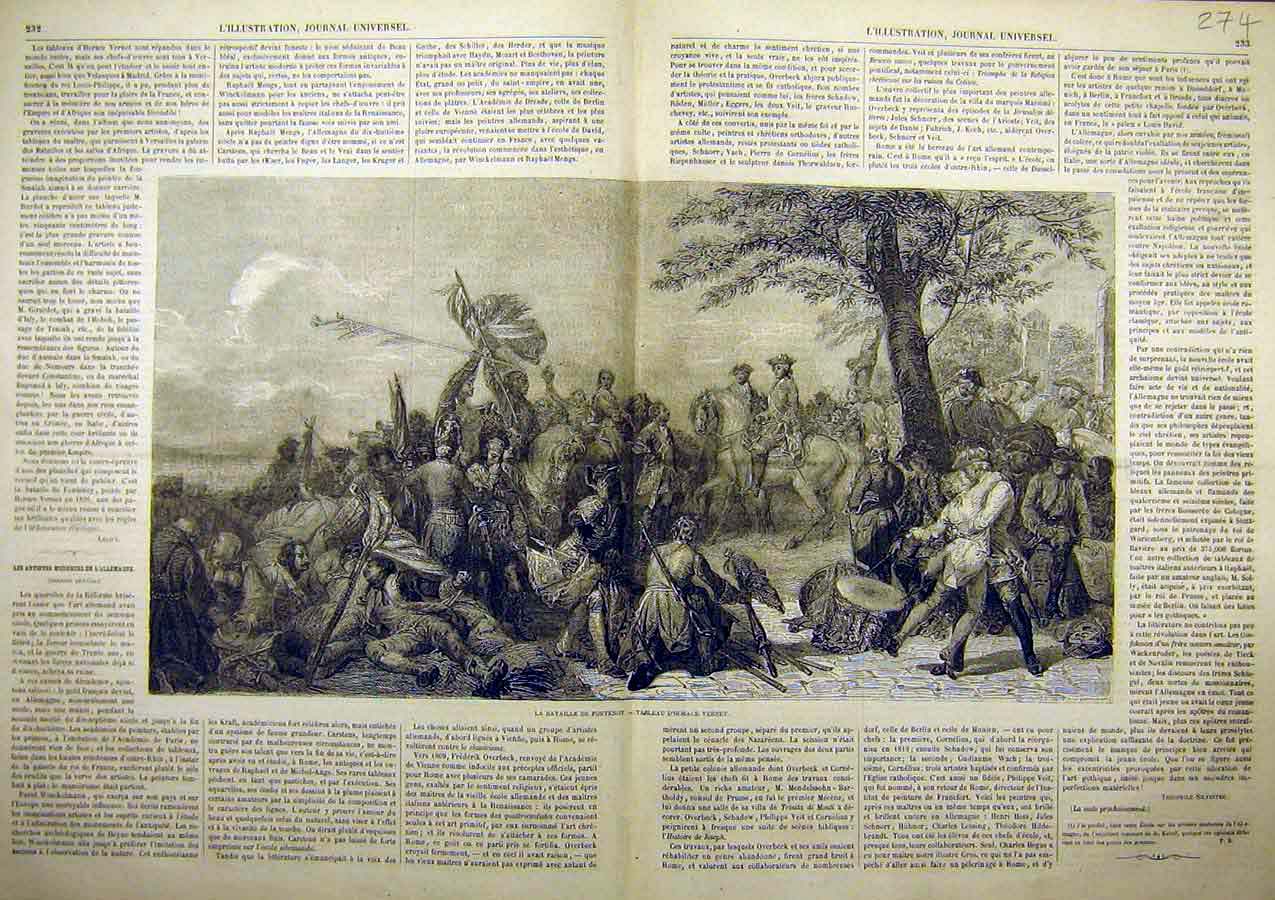 Original Old Antique Print Battle Fontenoy Vernet Fine Art French