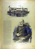 Original Old Antique Print 1895 Madagascar Canon-Boat Precieuse Giers Portrait