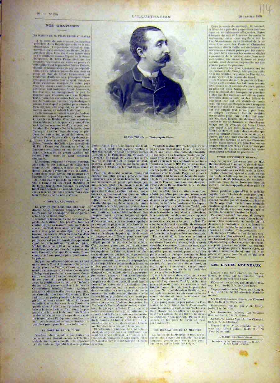 Original Old Antique Print 1895 Portrait Raoul-Toche Artist French Victorian