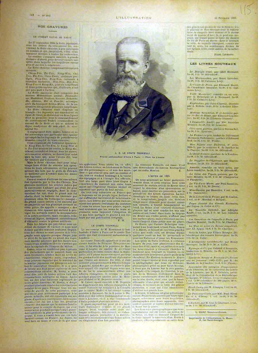 Original Old Antique Print 1895 Portrait Le-Comte-Tornielli Ambassador Italian