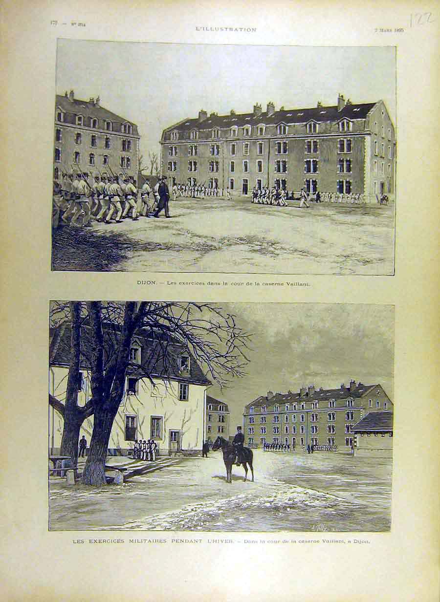 Original Old Antique Print 1895 Dijon Vaillant Military Exercise French 19th