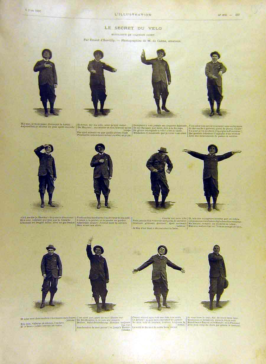Original Old Antique Print 1895 Secret Velo Cadet Monologue Charades French 19th