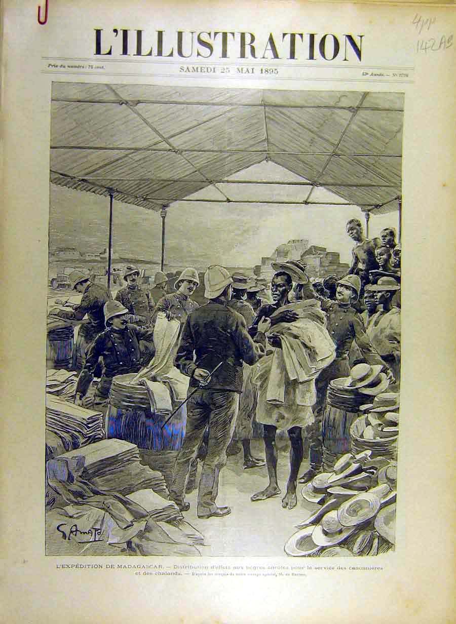 Old Antique Print 1895 Expedition Madagascar Sketches Salima Queen Angala 19th