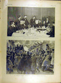 Original Old Antique Print 1895 Station Calais Dinner Rochefort London Foam