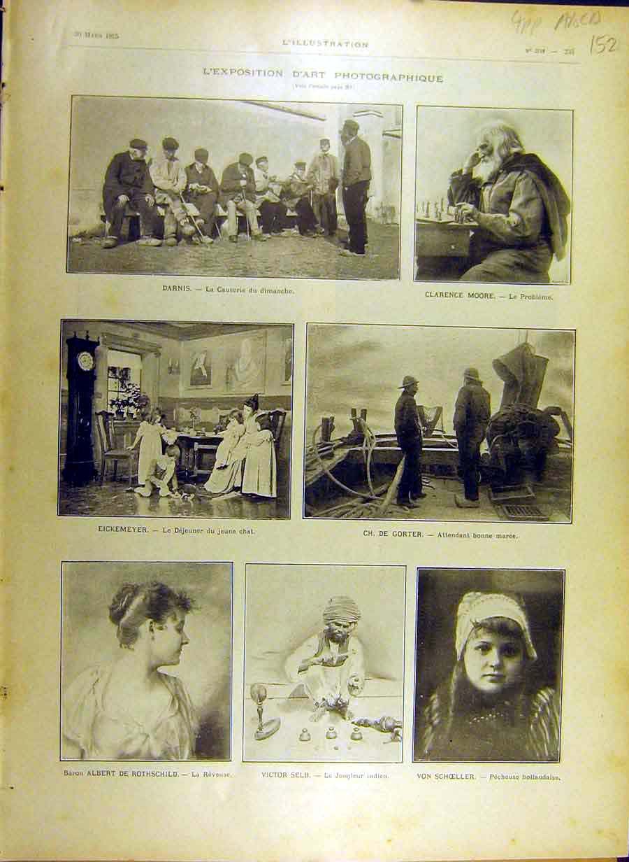 Original Old Antique Print 1895 Exhibition Photographic Photos People French
