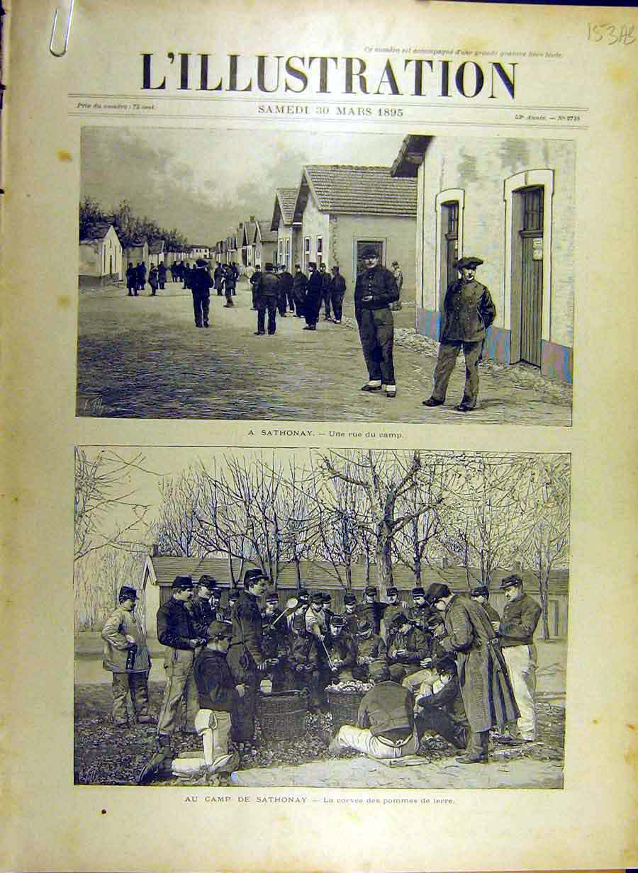 Original Old Antique Print 1895 Sathonay Military Camp Siers Potatoes Victorian