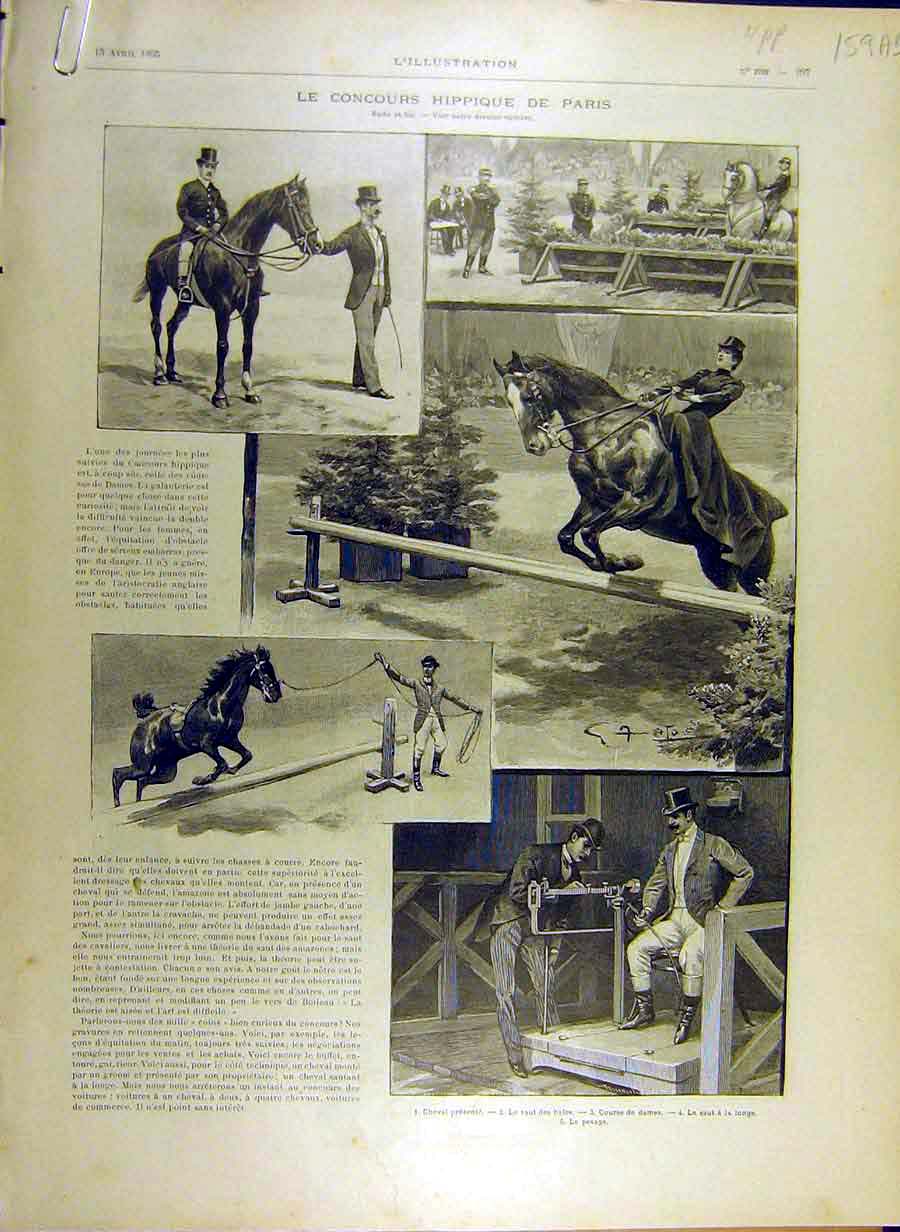 Old Antique Print 1895 Show Paris Horse-Jumping Horses Industrial Palace 19th