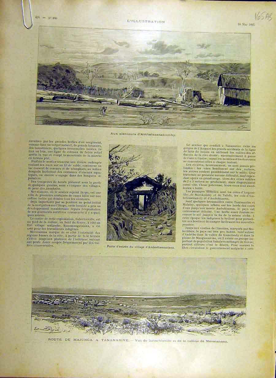 Original Old Antique Print 1895 Madagascar Majunga Route Africa French 19th