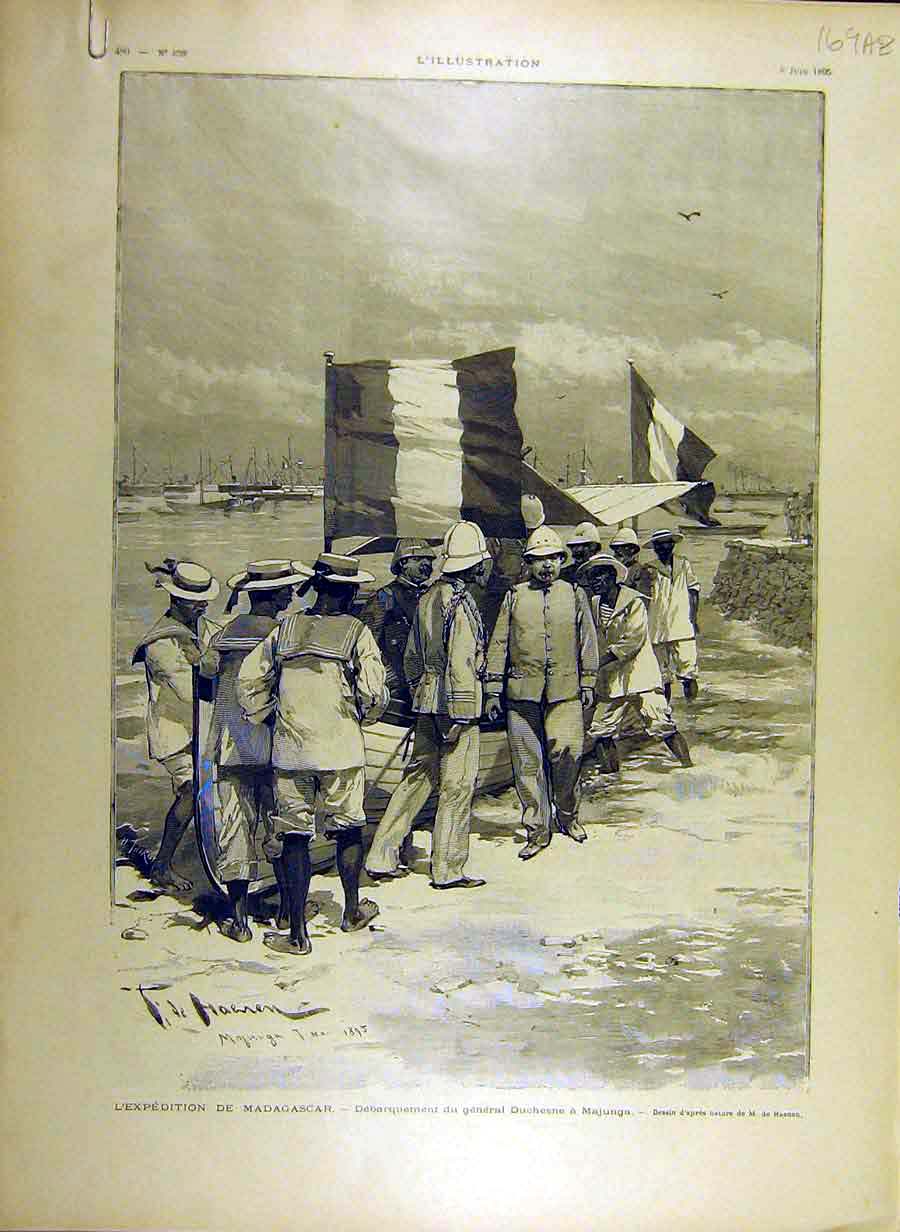 Original Old Antique Print 1895 Expedition Madagascar Duchesne Majunga Pillage