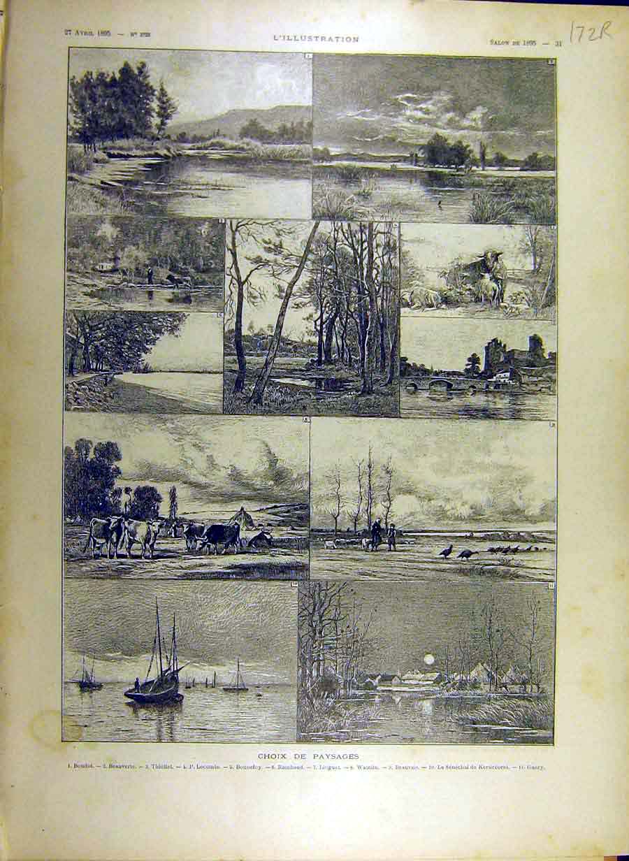 Original Old Antique Print 1895 Landscapes Winter-Scenes Fine Art French 19th
