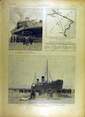 Original Old Antique Print 1895 Map Calais L'Empress Ship Beach French Victorian